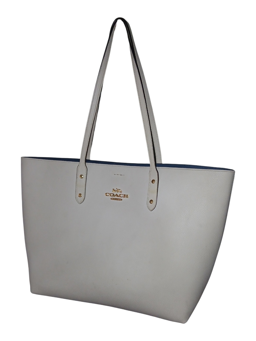 COACH Chalk Leather Tote with Gold Logo